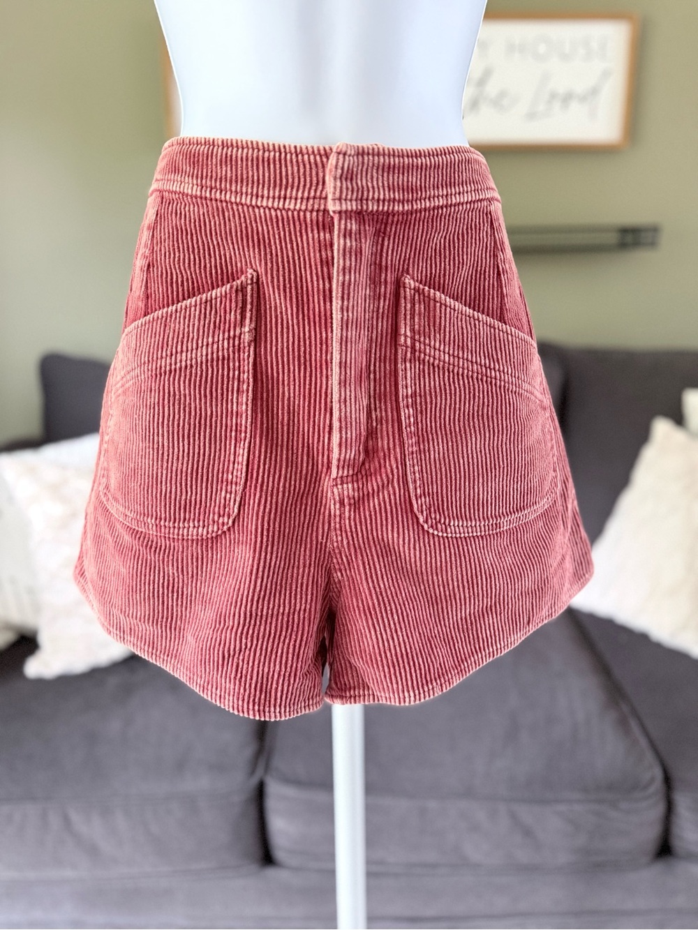 entro Blush Pink Corduroy High-Waist Shorts